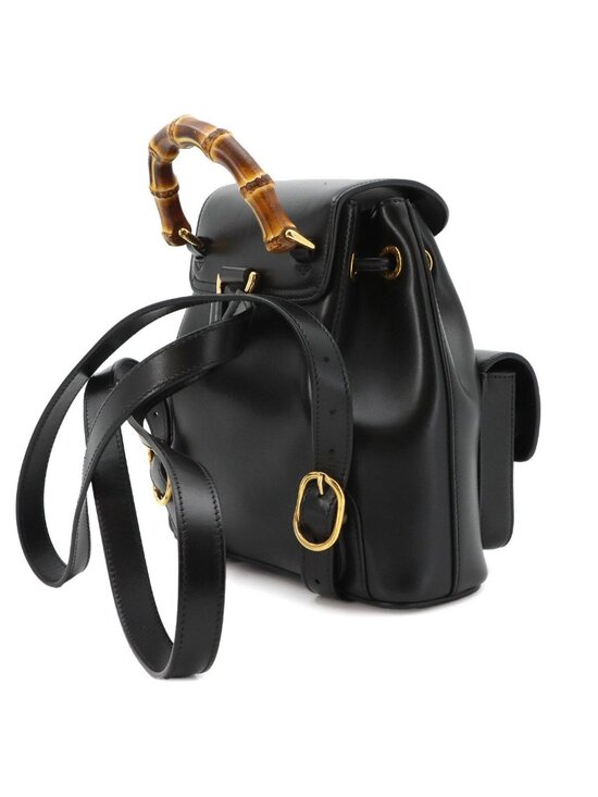 Gucci Bamboo Backpack Leather Black Gold main image 8